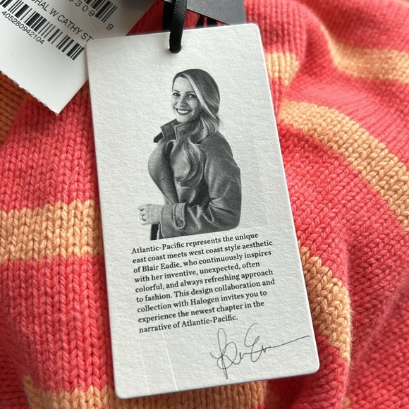 Halogen x Atlantic Pacific Cathy Stripe Sweater Coral Crewneck Tropical Sz M NEW - Picture 7 of 9